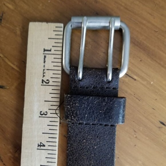 Aeropostale Distressed Genuine Leather Dark Brown Belt, Double Prong Buckle - Picture 5 of 10